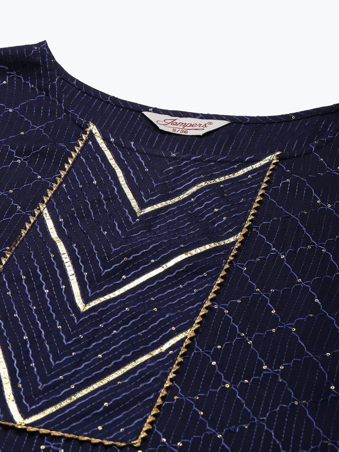 Jompers Women's Embroidered Sequinned Kurta with Palazzos & Dupatta - Navy Blue - Distacart