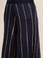 Thumbnail for Jompers Women's Embroidered Sequinned Kurta with Palazzos & Dupatta - Navy Blue - Distacart