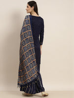 Thumbnail for Jompers Women's Embroidered Sequinned Kurta with Palazzos & Dupatta - Navy Blue - Distacart