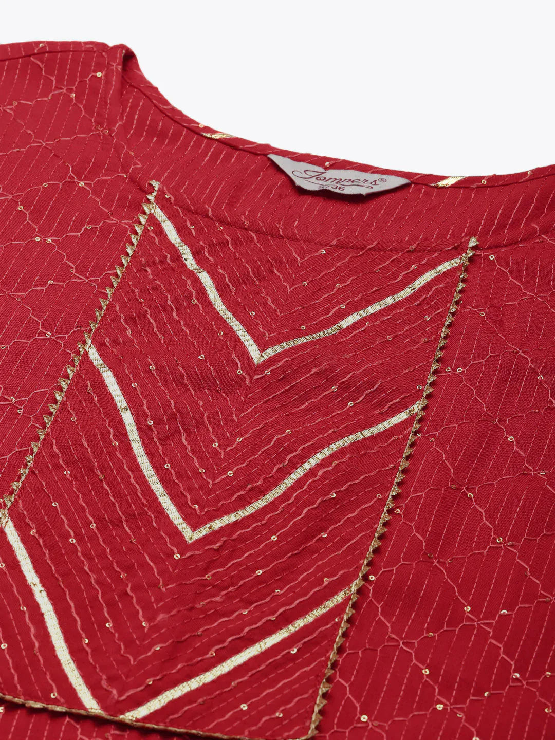 Jompers Women's Embroidered Sequinned Kurta with Palazzos & Dupatta - Red - Distacart