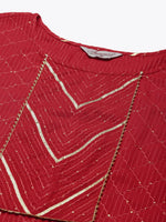 Thumbnail for Jompers Women's Embroidered Sequinned Kurta with Palazzos & Dupatta - Red - Distacart