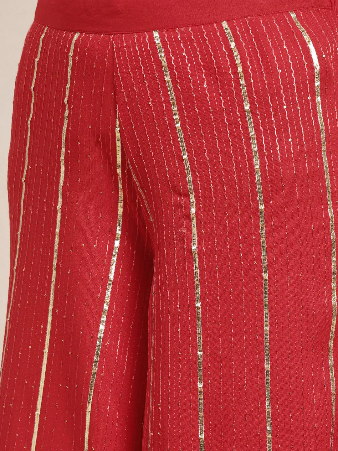 Jompers Women's Embroidered Sequinned Kurta with Palazzos & Dupatta - Red - Distacart