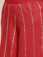 Thumbnail for Jompers Women's Embroidered Sequinned Kurta with Palazzos & Dupatta - Red - Distacart