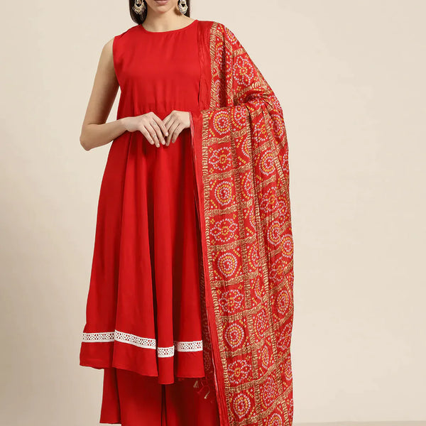 Jompers Women's Kurta with Palazzos & print Dupatta - Red - Distacart