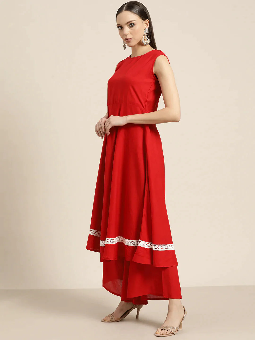 Jompers Women's Kurta with Palazzos & print Dupatta - Red - Distacart
