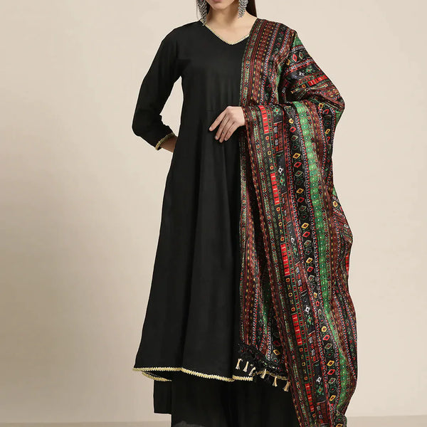 Jompers Women's Kurta with Palazzos & print Dupatta - Black - Distacart