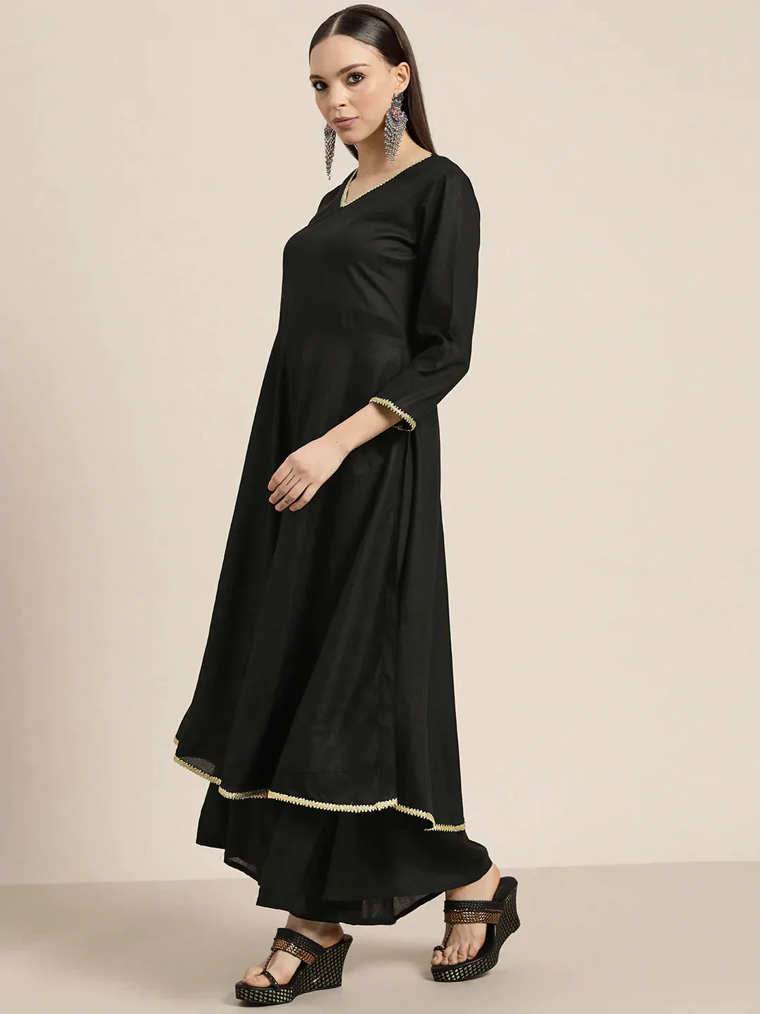 Jompers Women's Kurta with Palazzos & print Dupatta - Black - Distacart