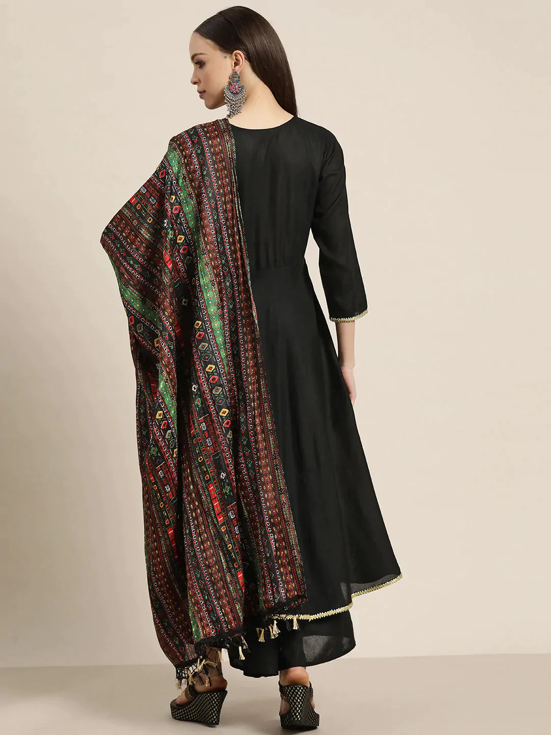 Jompers Women's Kurta with Palazzos & print Dupatta - Black - Distacart