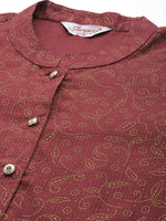Thumbnail for Jompers Women's Maroon Floral Embroidered Mukaish Kurta with Palazzos & Dupatta - Distacart