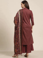 Thumbnail for Jompers Women's Maroon Floral Embroidered Mukaish Kurta with Palazzos & Dupatta - Distacart