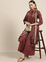 Thumbnail for Jompers Women's Maroon Floral Embroidered Mukaish Kurta with Palazzos & Dupatta - Distacart