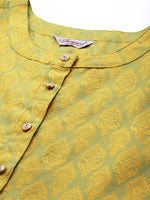 Thumbnail for Jompers Women's Floral Pleated Dupion Silk Jacquard Kurta with Palazzos & Dupatta - Yellow - Distacart