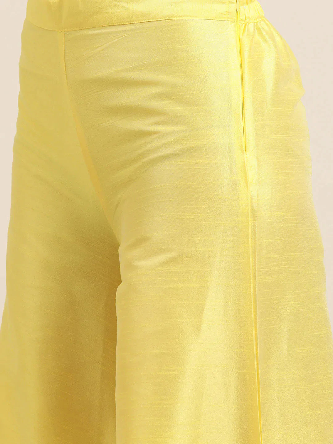 Jompers Women's Floral Pleated Dupion Silk Jacquard Kurta with Palazzos & Dupatta - Yellow - Distacart