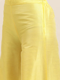 Thumbnail for Jompers Women's Floral Pleated Dupion Silk Jacquard Kurta with Palazzos & Dupatta - Yellow - Distacart