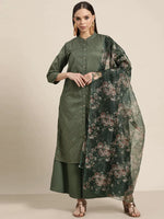 Thumbnail for Jompers Women's Maroon Floral Embroidered Mukaish Kurta with Palazzos & Dupatta - Distacart