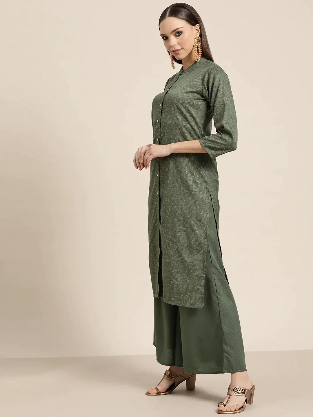 Jompers Women's Maroon Floral Embroidered Mukaish Kurta with Palazzos & Dupatta - Distacart