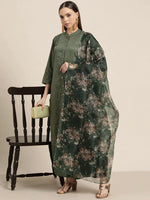 Thumbnail for Jompers Women's Maroon Floral Embroidered Mukaish Kurta with Palazzos & Dupatta - Distacart