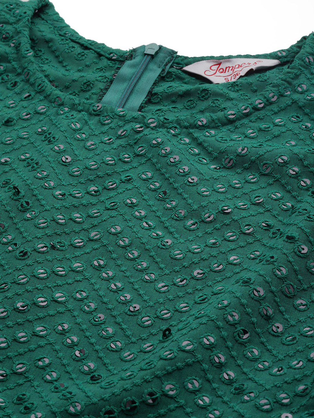 Jompers Women's Embroidered Sequinned Kurta & Palazzos With Dupatta - Green - Distacart