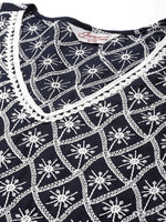 Thumbnail for Jompers Women's Ethnic Motifs Embroidered Sequinned Kurta With Palazzos & With Dupatta - Navy Blue - Distacart