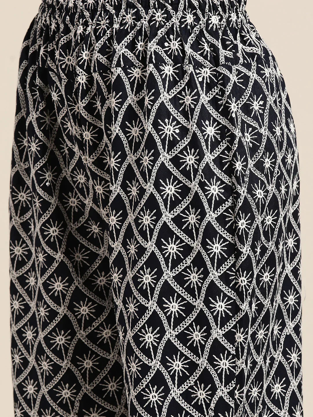 Jompers Women's Ethnic Motifs Embroidered Sequinned Kurta With Palazzos & With Dupatta - Navy Blue - Distacart