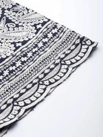 Thumbnail for Jompers Women's Ethnic Motifs Embroidered Sequinned Kurta With Palazzos & With Dupatta - Navy Blue - Distacart