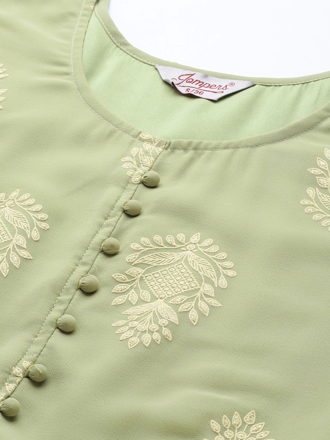 Jompers Women's Ethnic Motifs Green Printed Georgette Kurta with Palazzos & With Dupatta - Distacart