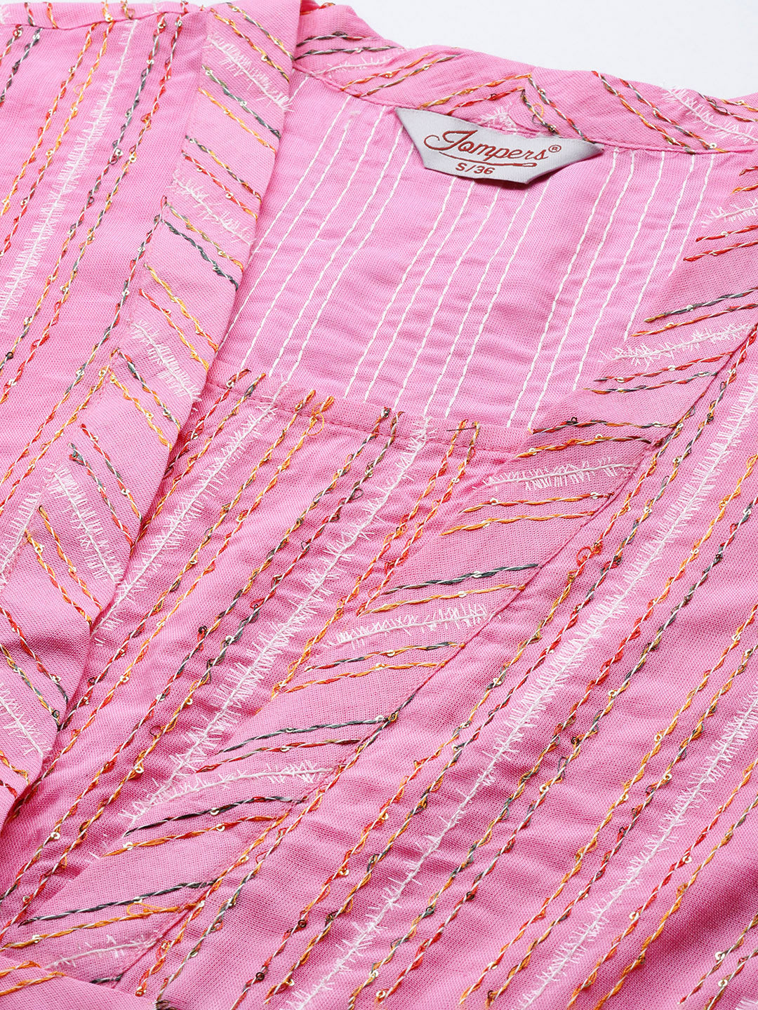 Jompers Women's Pink Sequinned Kurta with Palazzos & With Dupatta - Distacart