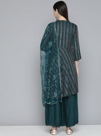 Thumbnail for Jompers Women's Teal Sequinned Kurta with Palazzos & With Dupatta - Distacart