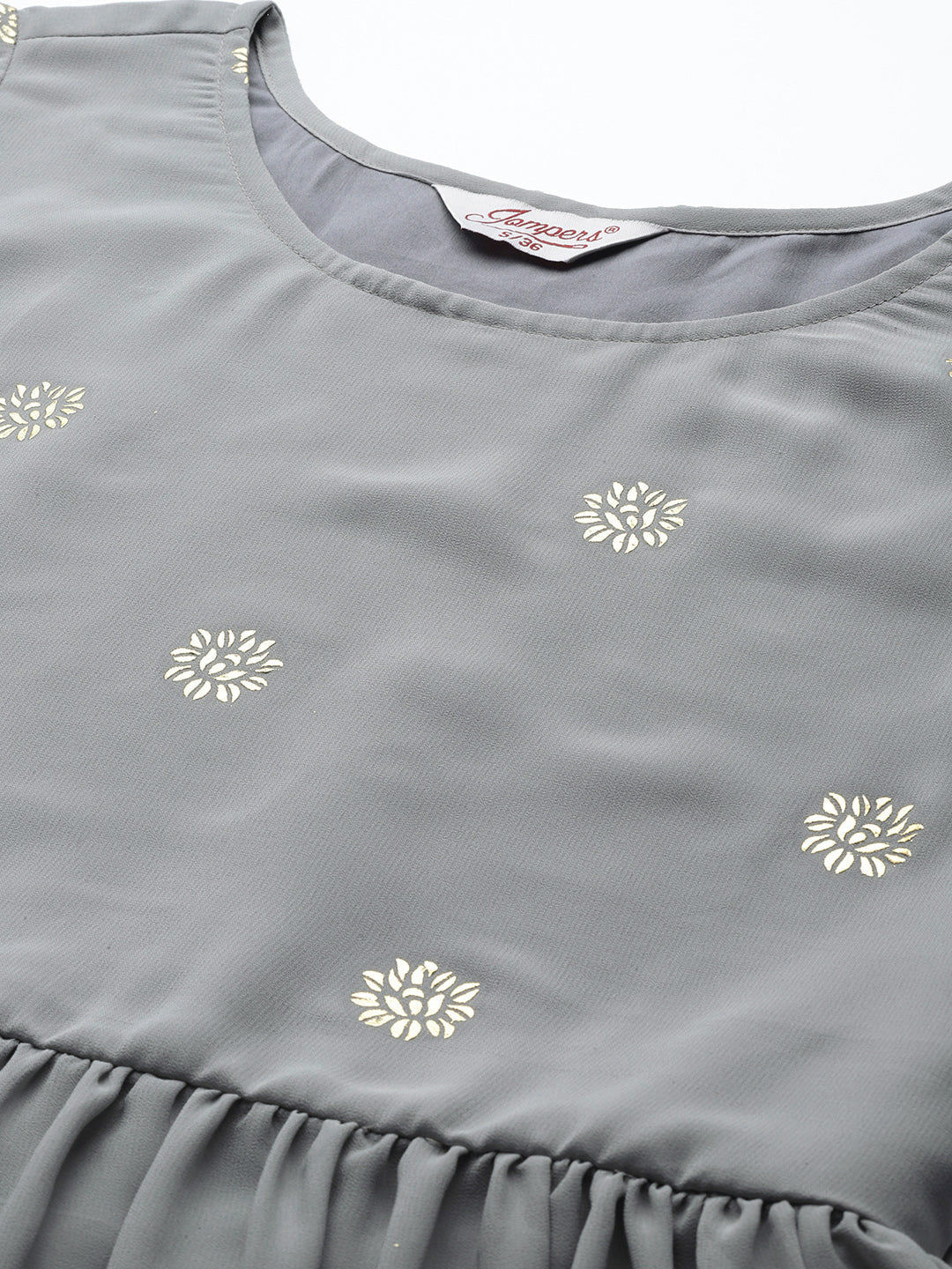 Jompers Women's Floral Printed Pleated Grey Georgette Kurta with Palazzos & With Dupatta - Distacart