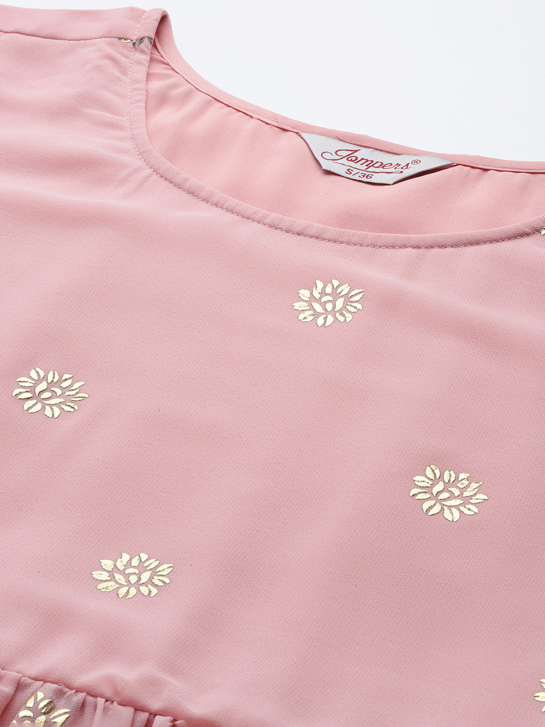 Jompers Women's Floral Printed Pleated Pink Georgette Kurta with Palazzos & With Dupatta - Distacart