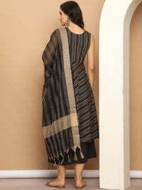 Thumbnail for Woven Design Flared Kurta Palazzos Dupatta Set (Black) - Rasiya