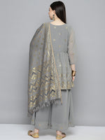 Thumbnail for Jompers Women's georgette Foil Print Kurta palazzo Dupatta Set - Grey - Distacart