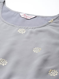Thumbnail for Jompers Women's georgette Foil Print Kurta palazzo Dupatta Set - Grey - Distacart