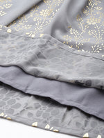 Thumbnail for Jompers Women's georgette Foil Print Kurta palazzo Dupatta Set - Grey - Distacart