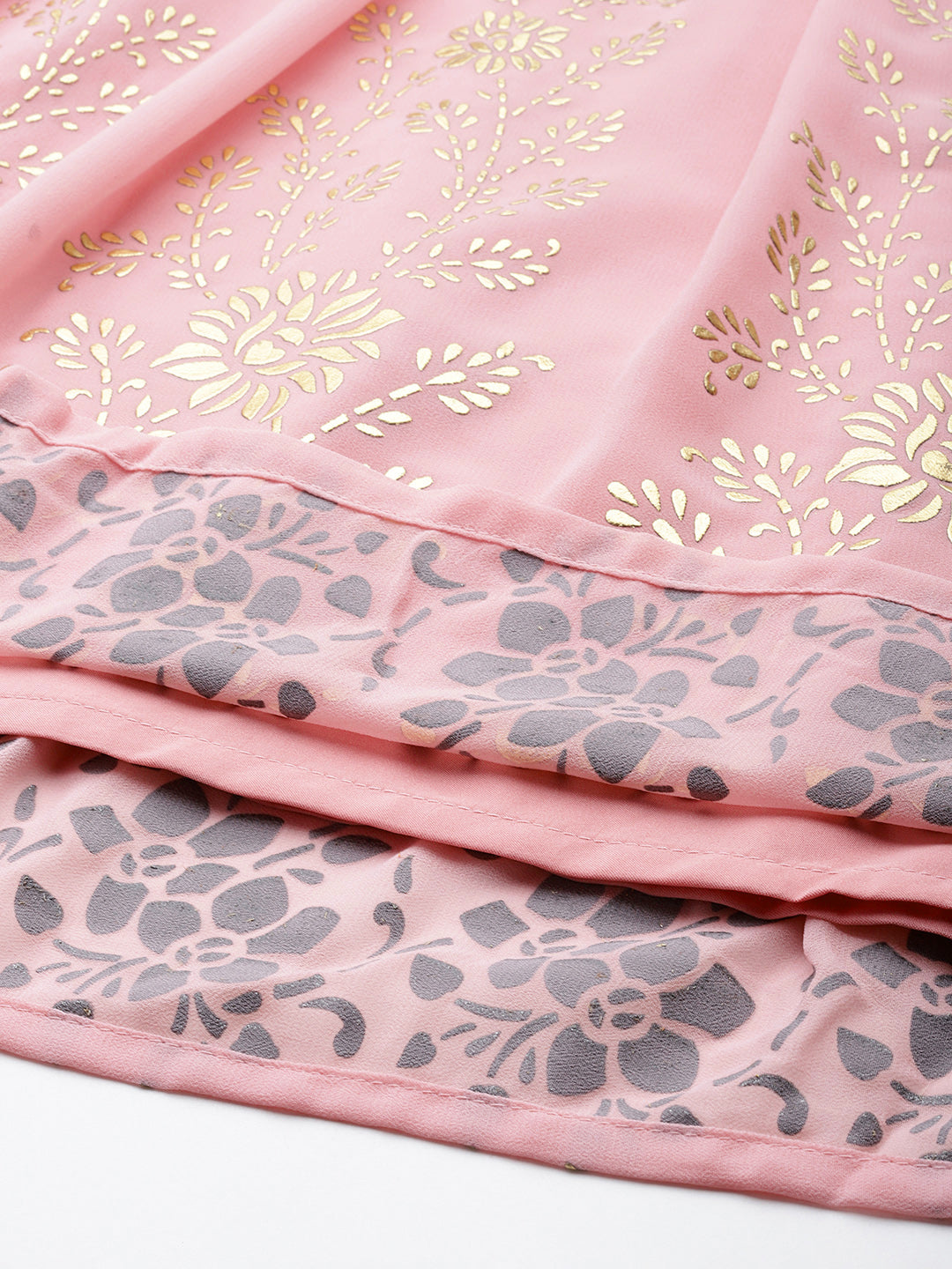 Jompers Women's georgette Foil Print Kurta palazzo Dupatta Set - Pink - Distacart