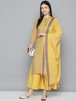 Thumbnail for Jompers Women's Woven design kurta, palazzo and dupatta set - Yellow - Distacart