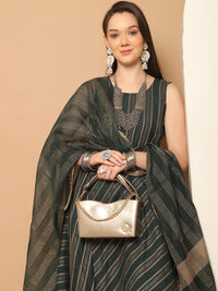 Thumbnail for Women Olive Green Woven Design Kantha Work Kurta With Palazzos & With Dupatta (green) - Rasiya