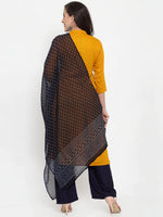 Thumbnail for Jompers Women's Mustard Yellow & Navy Blue Embroidered Kurta with Palazzos & Dupatta - Distacart