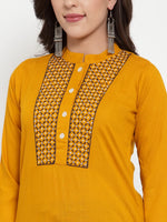 Thumbnail for Jompers Women's Mustard Yellow & Navy Blue Embroidered Kurta with Palazzos & Dupatta - Distacart