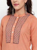 Thumbnail for Jompers Women's Mustard Peach & Navy Blue Embroidered Kurta with Palazzos & Dupatta - Distacart