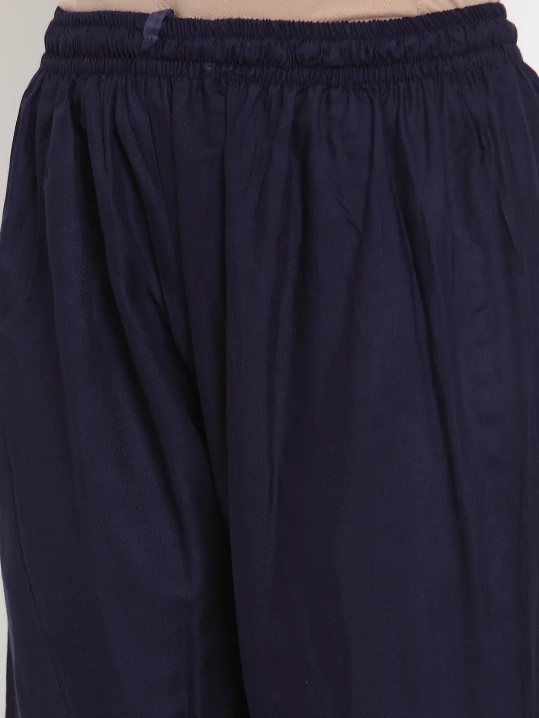 Jompers Women's Mustard Peach & Navy Blue Embroidered Kurta with Palazzos & Dupatta - Distacart