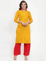 Thumbnail for Jompers Women's Mustard Yellow & Red Embroidered Kurta with Palazzos & Dupatta - Distacart