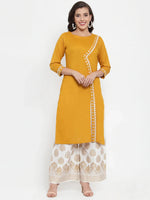 Thumbnail for Jompers Women's Mustard Yellow & Off-White Embroidered Kurta with Palazzos - Distacart