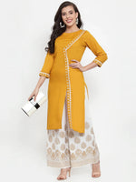Thumbnail for Jompers Women's Mustard Yellow & Off-White Embroidered Kurta with Palazzos - Distacart