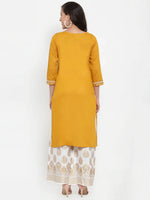 Thumbnail for Jompers Women's Mustard Yellow & Off-White Embroidered Kurta with Palazzos - Distacart