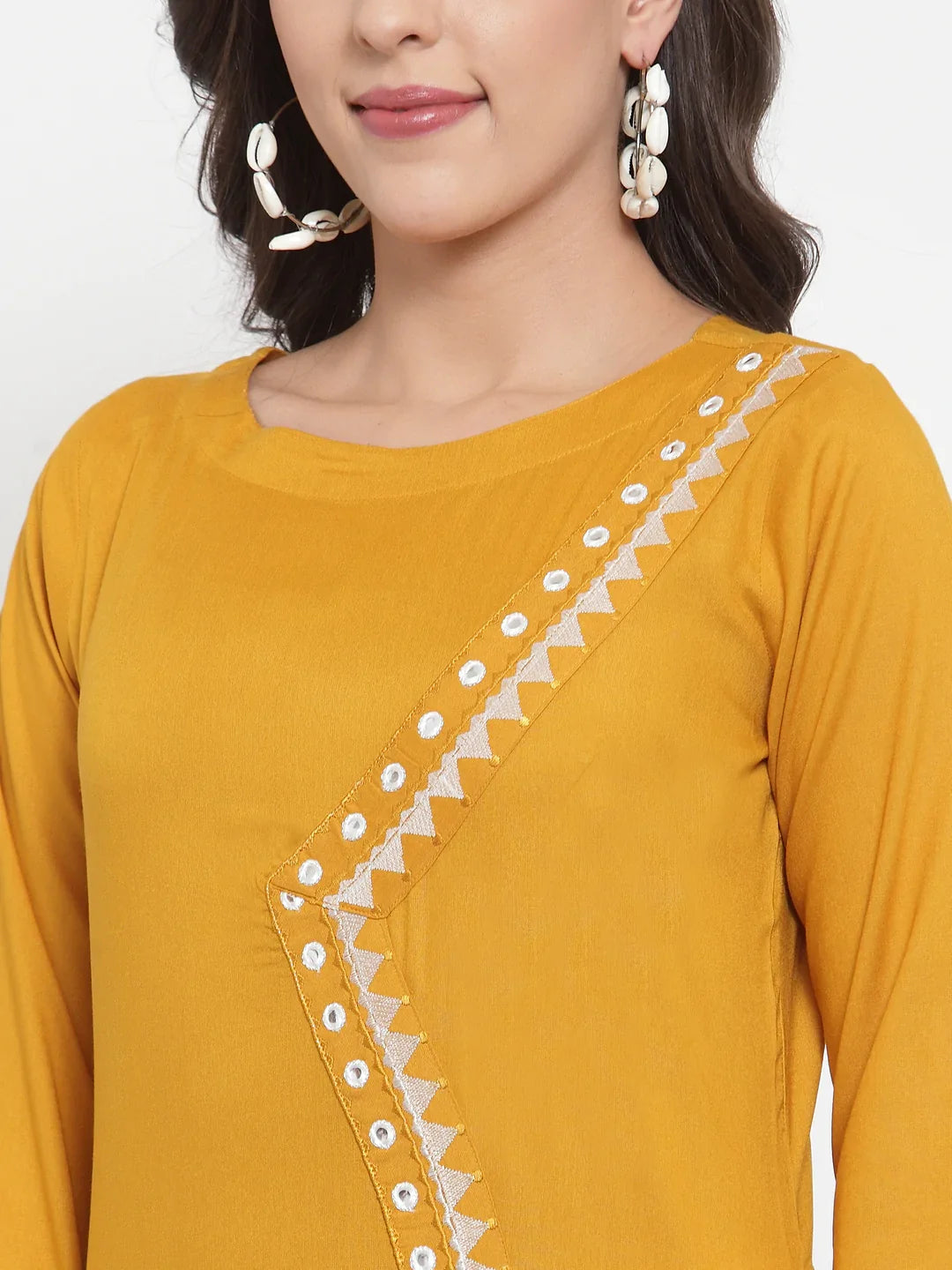 Jompers Women's Mustard Yellow & Off-White Embroidered Kurta with Palazzos - Distacart