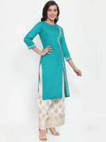 Thumbnail for Jompers Women's Rama Green & Off-White Embroidered Kurta with Palazzos - Distacart