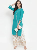 Thumbnail for Jompers Women's Rama Green & Off-White Embroidered Kurta with Palazzos - Distacart