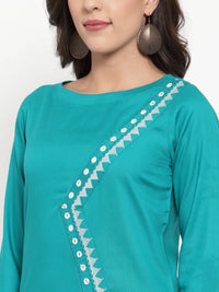Thumbnail for Jompers Women's Rama Green & Off-White Embroidered Kurta with Palazzos - Distacart