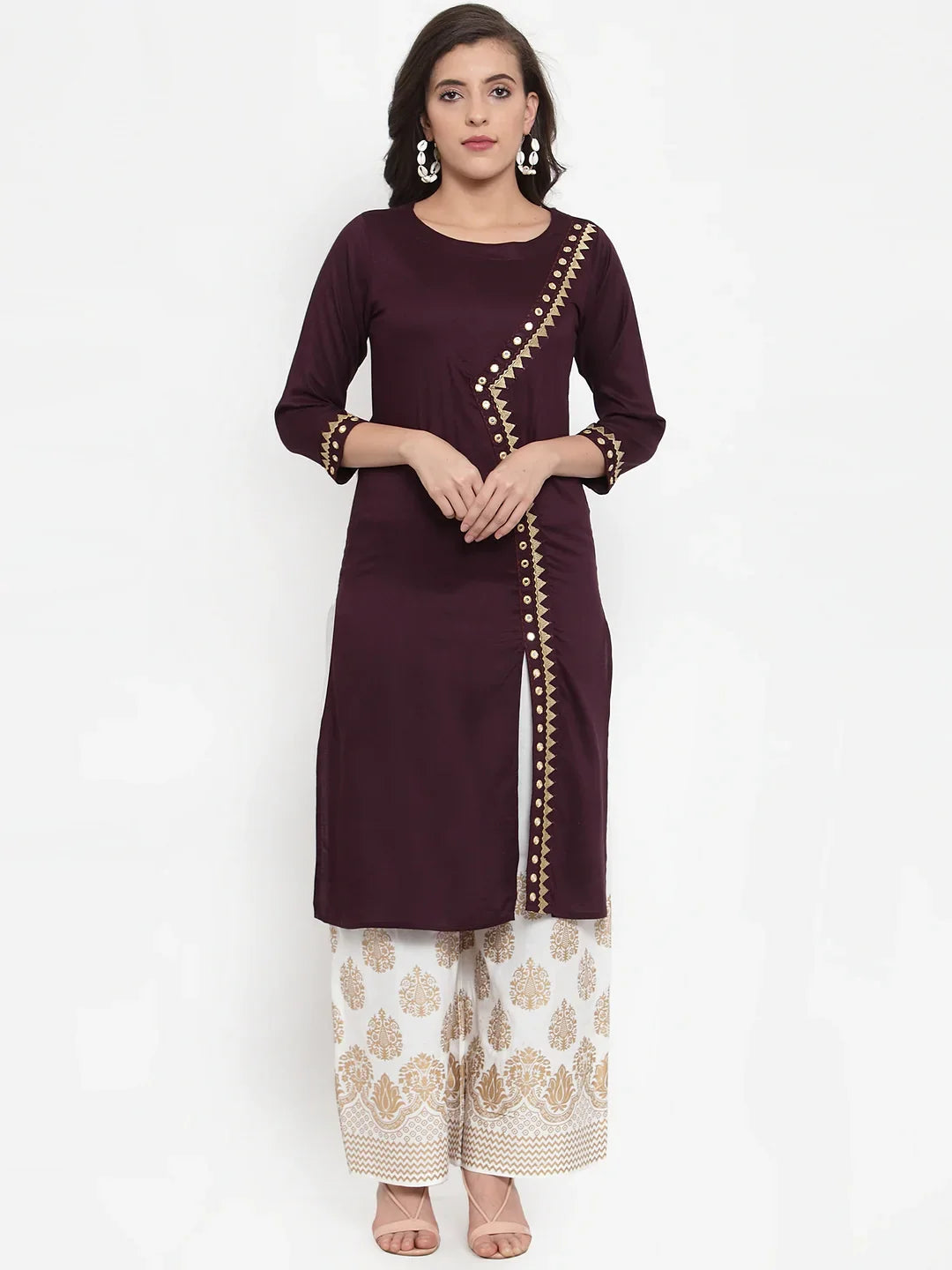 Jompers Women's Purple Embroidered Kurta with Palazzos - Distacart